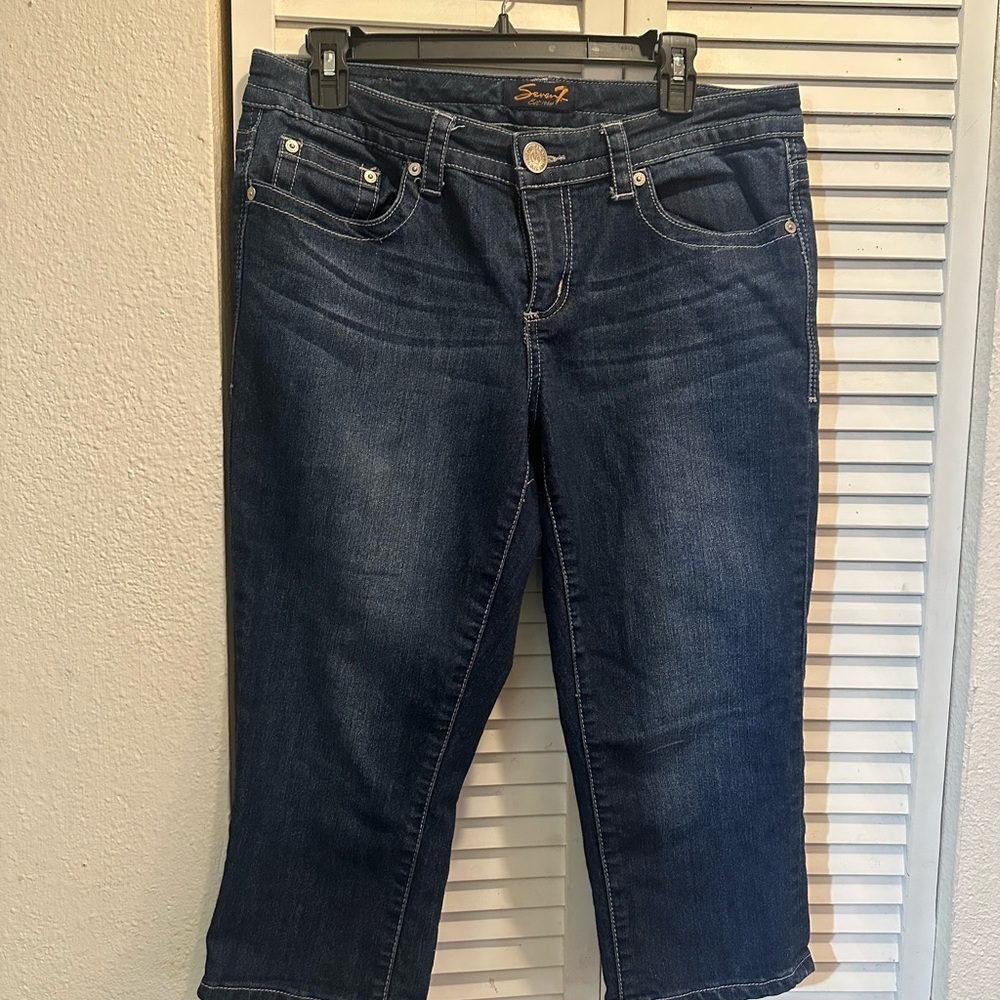 Seven7 Women's Dark Blue Cropped Stretch Jeans
